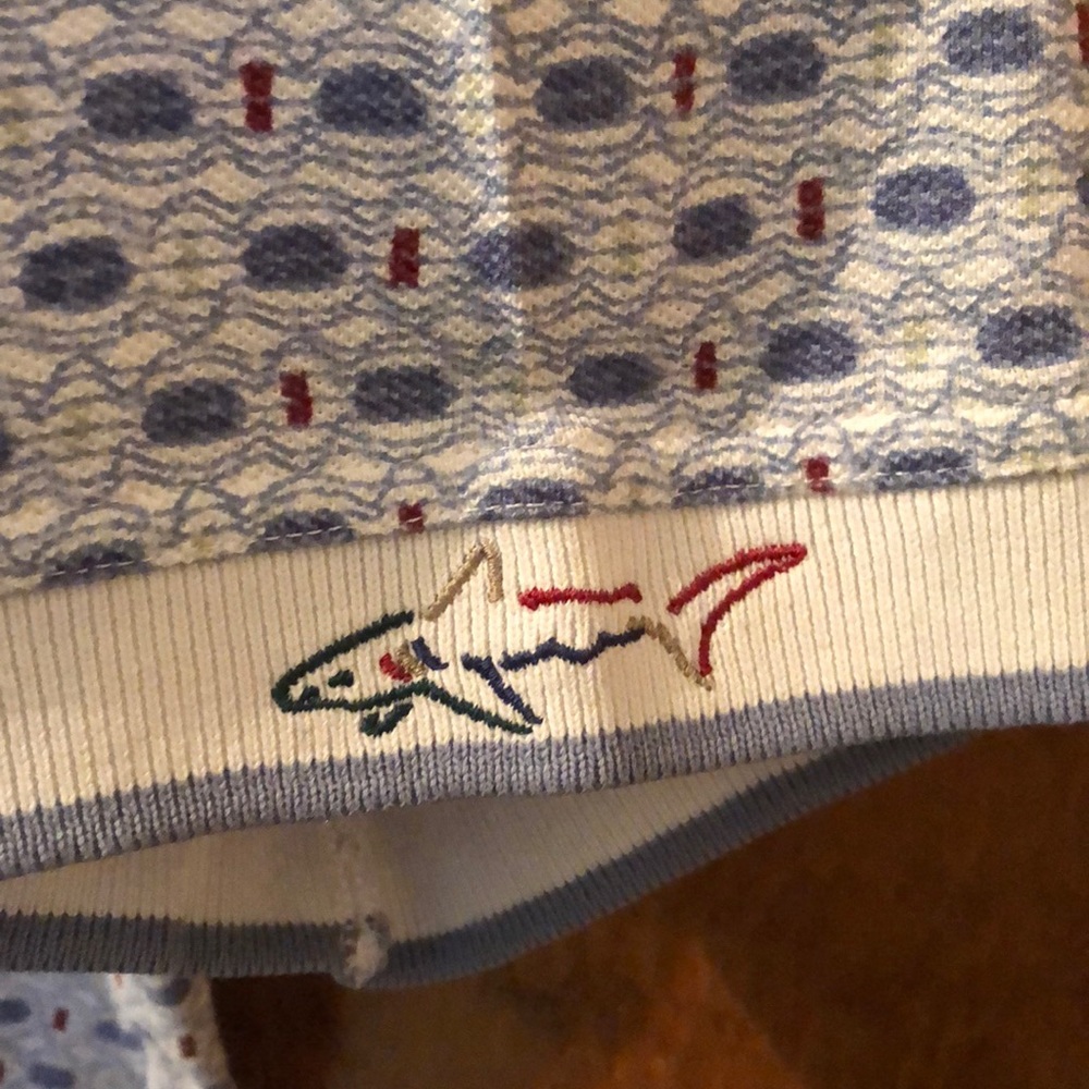Greg Norman blue pattern golf shirt large